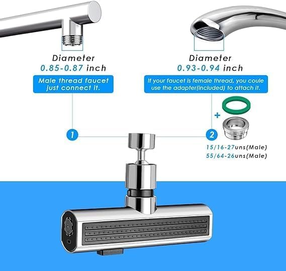 3 in 1 Waterfall Kitchen Faucet,360° Swivelling Anti-Splash Sink Faucet Sprayer Adapter,Universal Tap Extender for Kitchen and Bathroom Sink and Wash Basin