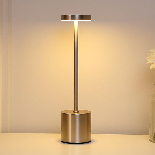 Rechargeable Table Lamp, Battery Operated LED Table Lamps, Metal, Gold Adjustable Brightness with Touch