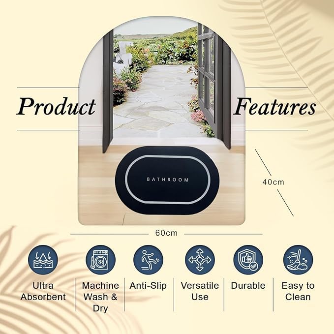 Doormat (Pack of 2) Quick-Dry Anti-Slip Bathroom Mat | Non-Slip Home Print Bathroom Mat | Water-Absorbing Rubber Doormat, for Home, Kitchen, Washroom, Office, Rectangular (Grey)