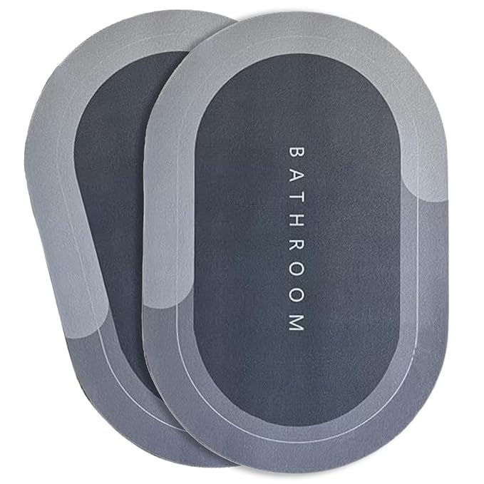 Doormat (Pack of 2) Quick-Dry Anti-Slip Bathroom Mat | Non-Slip Home Print Bathroom Mat | Water-Absorbing Rubber Doormat, for Home, Kitchen, Washroom, Office, Rectangular (Grey)