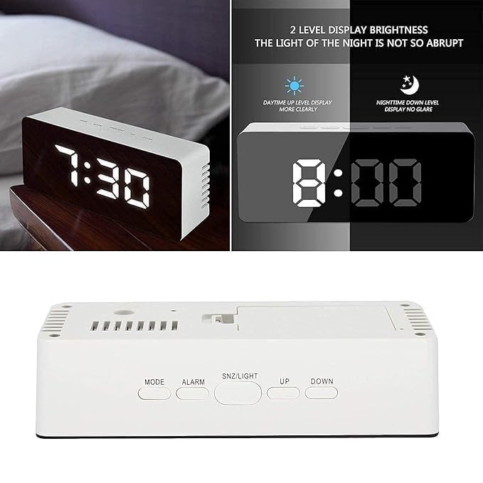 Digital Alarm Clock Table Clock for Students, Heavy Sleepers, Bedroom, Office, Corporate | Mini Alarm Clock with Loud Sound, Automatic Sensor, Date & Temperature