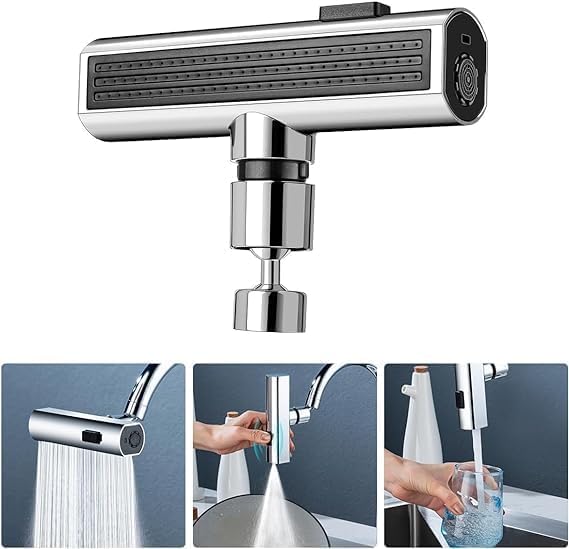 3 in 1 Waterfall Kitchen Faucet,360° Swivelling Anti-Splash Sink Faucet Sprayer Adapter,Universal Tap Extender for Kitchen and Bathroom Sink and Wash Basin