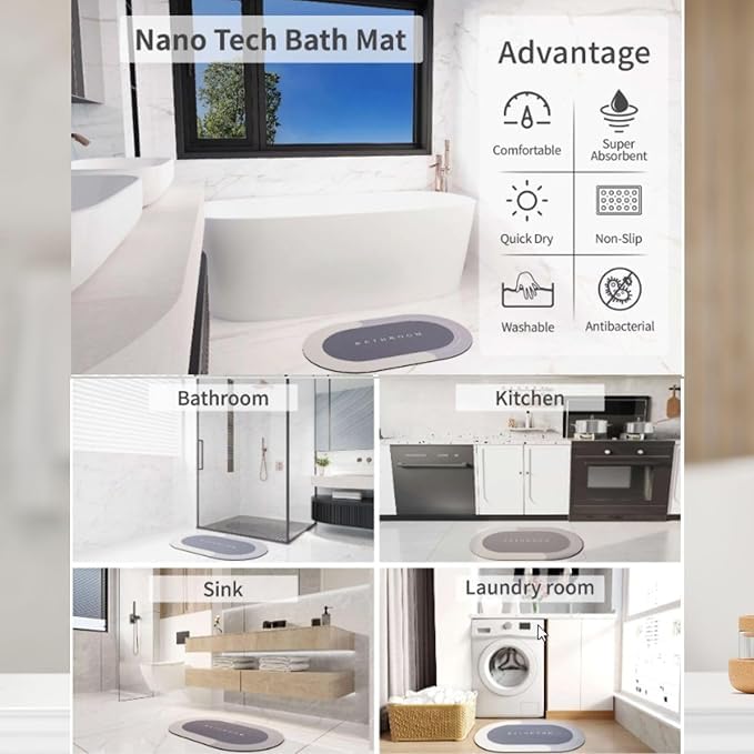 Doormat (Pack of 2) Quick-Dry Anti-Slip Bathroom Mat | Non-Slip Home Print Bathroom Mat | Water-Absorbing Rubber Doormat, for Home, Kitchen, Washroom, Office, Rectangular (Grey)