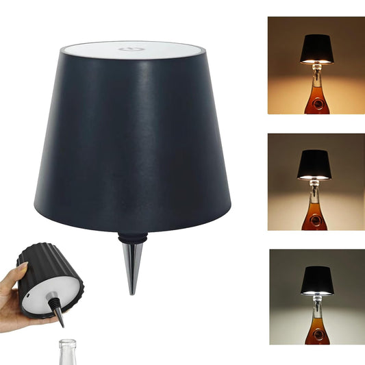 LED Wine Bottle Lamp - 2024 New Portable Wireless Bottle Lamp with 3 Color Changing, Rechargeable Touch Control Table Lamp, Cute Embed LED Night Light for Bedroom/Restaurant/Bar (Black)