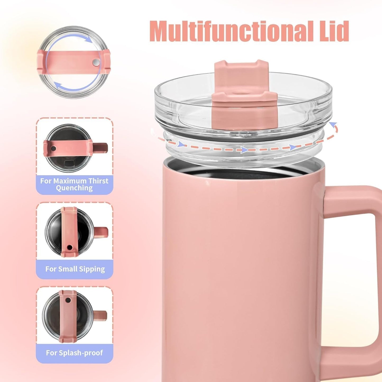 1200ML Tumbler with Lid and Straw | Stainless Steel Water Tumbler Sipper Insulated Hot and Cold with Handle Leak Proof Cup Coffee Mug Cupholder for Gym Office Travelling