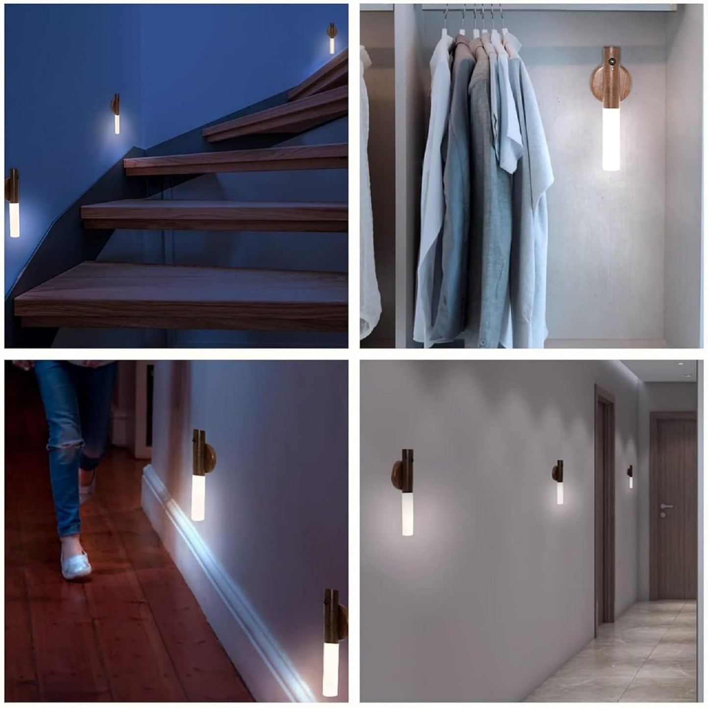 Wood Motion Sensor Night Light | LED Body Sensor, 3 Adjustable Modes | USB Rechargeable, Energy Efficient | Ideal for Bedroom, Hallway, Staircase | Pack of 1