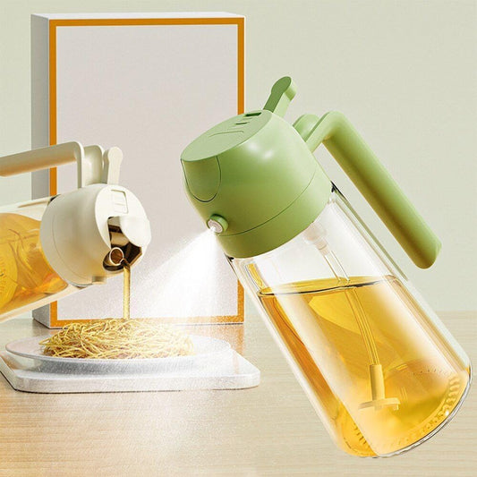 Glass 2 in 1 Oil Sprayer and Dispenser Bottle - 500ML for Kitchen, Cooking, BBQ, Air Fryer, Salad, Frying, Baking, Transparent