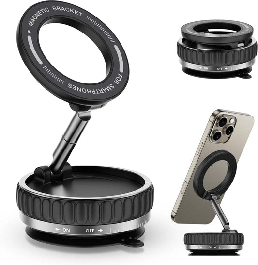 ZedGear 360° Magnetic Car Mobile Holder for Dashboard Vacuum Suction Phone Holder Mount Hand Free Magnetic Cell Phone Stand with Strong Grip Shockproof Suction Cup for Car Gym Office Table - Black