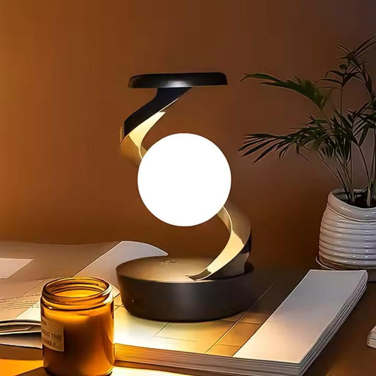 Suspended Rotating Light Ball Lamp with Mobile Phone Wireless Charging Function, Desktop Creative Levitating Night Light, Bedroom Bedside Atmosphere  Rechargeable Table Lamp | Multicolor LED Levitating Night Light | 3D Visual Levitation Ball 360° Spiral R
