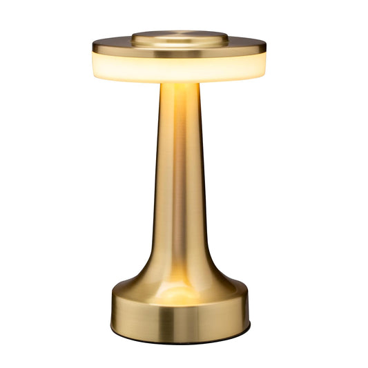 Modern Brass Rechargeable LED Table Lamp | Wireless Cordless Metal Lamp with Touch Dimming & USB Charging | Portable Ambient Light for Bedroom, Living Room, Study