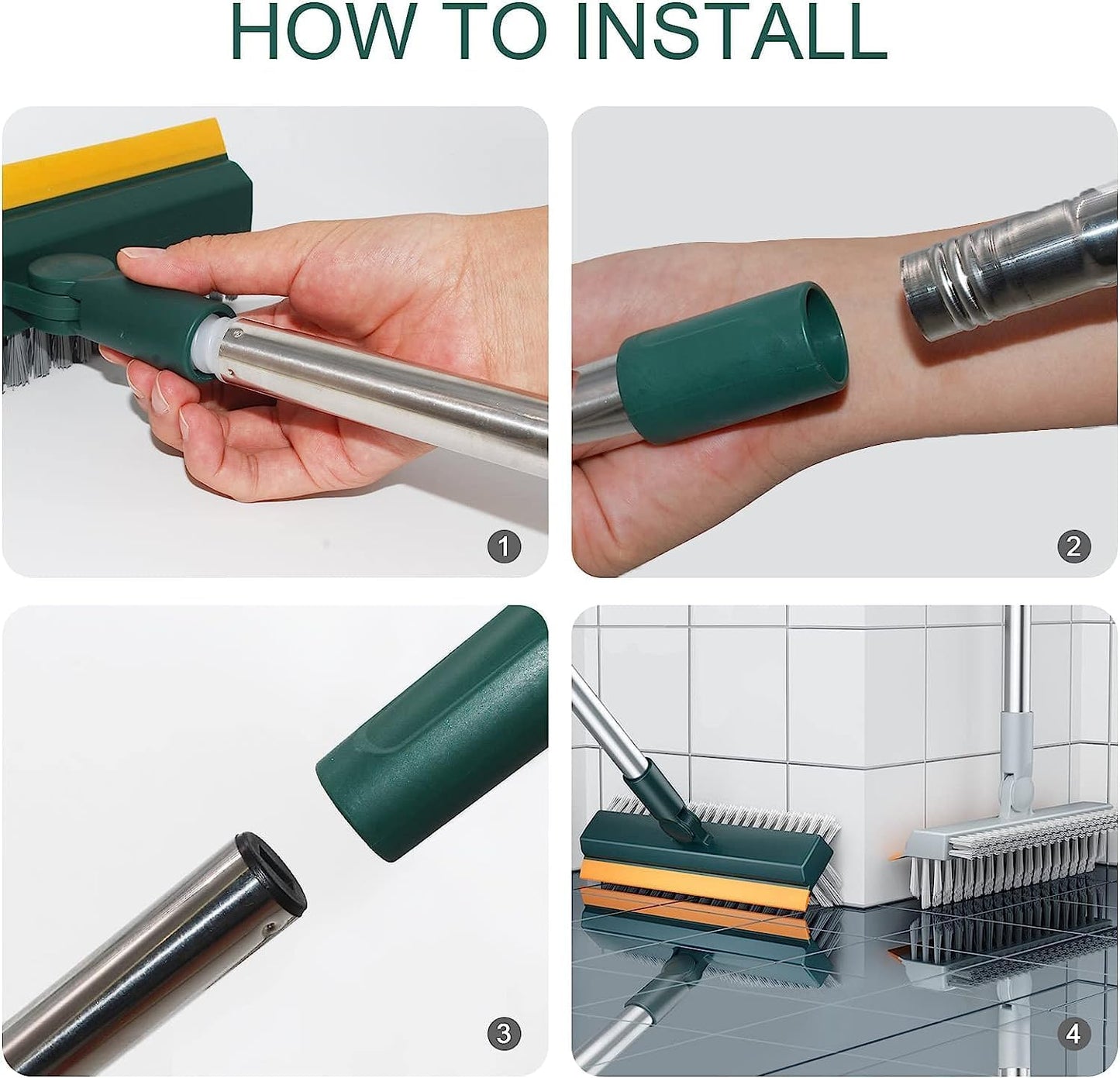 3 in 1 Bathroom Cleaning Brush with Wiper and Squeegees,Tiles Cleaning Brush with Long Handle Tile Cleaner Brush Bathroom Floor Brush Window Cleaning Brush Floor Scrub Brush Shower Squeezer