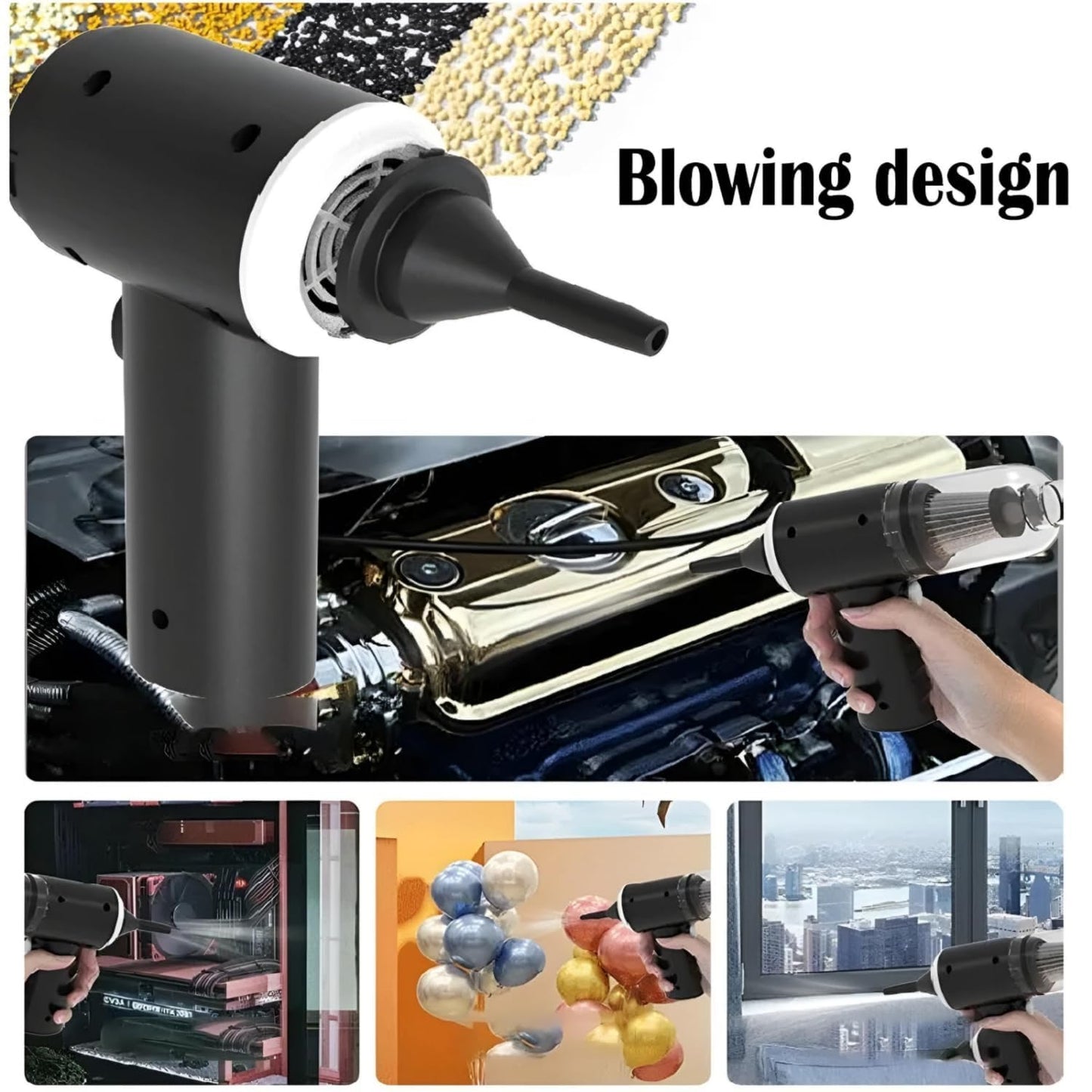 Car Vacuum Cleaner 3 in 1 with 3 Attachments & Blower | Cordless Handheld Vacuum Cleaner for Wet & Dry Cleaning for Home/Office/Car/Keyboard/Travel/Sofa/Office()