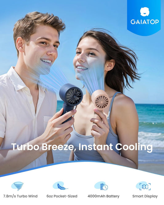 Small Portable Handheld Fan, Powerful High Speed Turbo Cooling, 4000mAh USB Rechargeable Battery Powered Mini Personal Fan, Summer Outdoor Travel Essentials for Men Women, Black