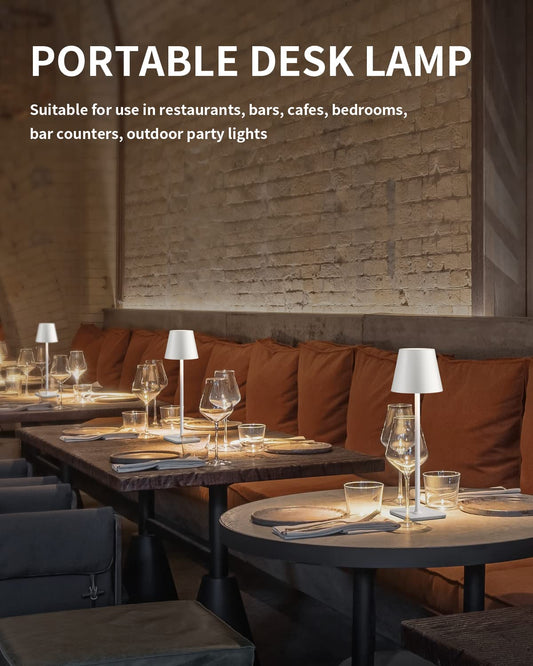 Cordless Table Lamp, Portable LED Desk Lamp, 5000mAh Battery Operated, 3 Color Stepless Dimming Up, for Restaurant/Bedroom/Bars/Outdoor Party/Camping/Coffee Shop Night Light(White)