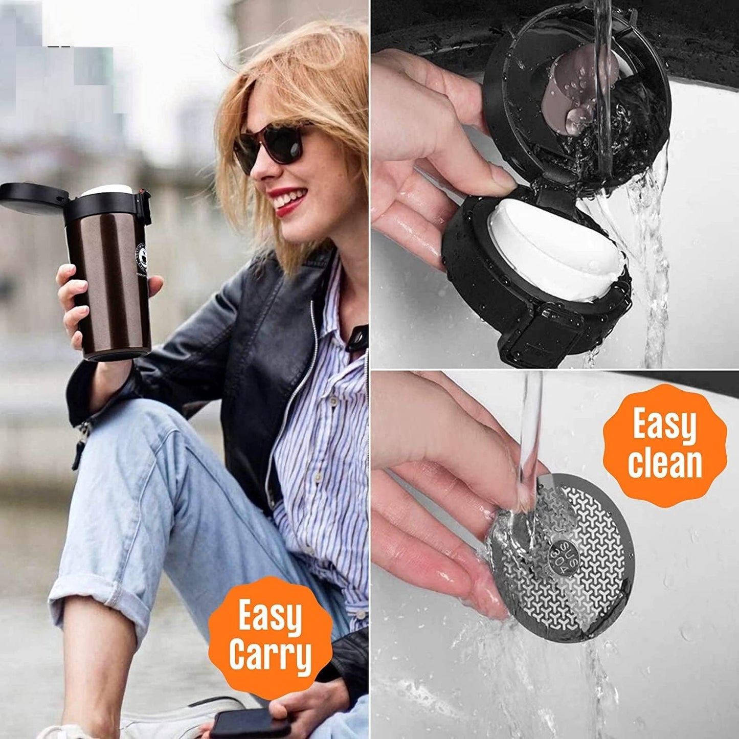 1200ML Tumbler with Lid and Straw | Stainless Steel Water Tumbler Sipper Insulated Hot and Cold with Handle Leak Proof Cup Coffee Mug Cupholder for Gym Office Travelling