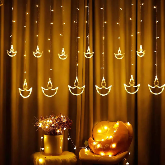 One94Store Star Curtain LED String Lights – 138 LED, 8 Flash Modes, Warm White Copper Wire Fairy Lights for Window, Wall, Garden, Diwali, Christmas, Wedding & Home Decoration (3 Meter)