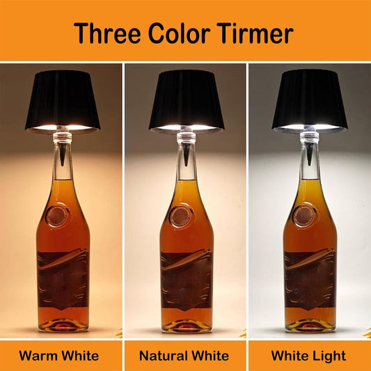 LED Wine Bottle Lamp - 2024 New Portable Wireless Bottle Lamp with 3 Color Changing, Rechargeable Touch Control Table Lamp, Cute Embed LED Night Light for Bedroom/Restaurant/Bar (Black)