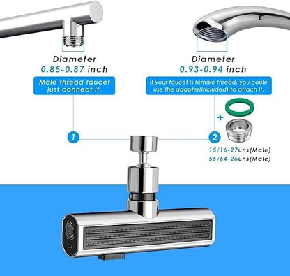 3 in 1 Waterfall Kitchen Faucet,360° Swivelling Anti-Splash Sink Faucet Sprayer Adapter,Universal Tap Extender for Kitchen and Bathroom Sink and Wash Basin