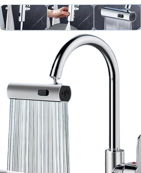 3 in 1 Waterfall Kitchen Faucet,360° Swivelling Anti-Splash Sink Faucet Sprayer Adapter,Universal Tap Extender for Kitchen and Bathroom Sink and Wash Basin