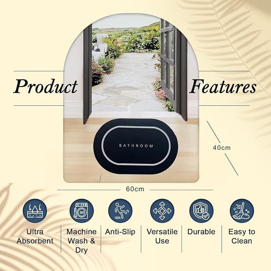 Doormat (Pack of 2) Quick-Dry Anti-Slip Bathroom Mat | Non-Slip Home Print Bathroom Mat | Water-Absorbing Rubber Doormat, for Home, Kitchen, Washroom, Office, Rectangular (Grey)