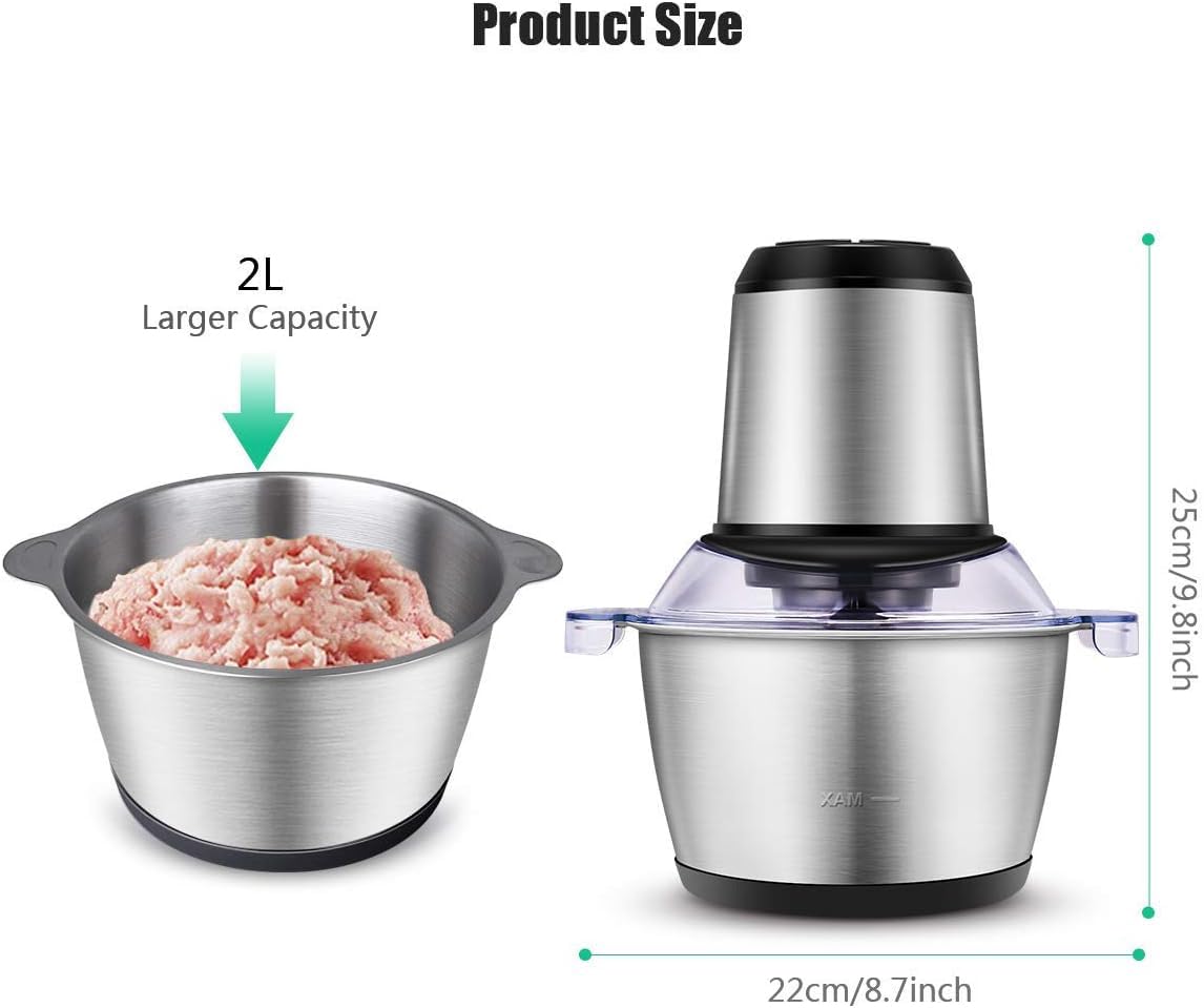 Electric Chopper, Stainless Steel Bowl Heavy 700W Motor - 2 Speed Modes for Kitchen Food Processor, Meat, Vegetables, Onion, Mince (2 Liter) (350ML) (3L)