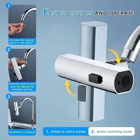 3 in 1 Waterfall Kitchen Faucet,360° Swivelling Anti-Splash Sink Faucet Sprayer Adapter,Universal Tap Extender for Kitchen and Bathroom Sink and Wash Basin