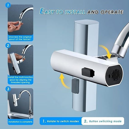 3 in 1 Waterfall Kitchen Faucet,360° Swivelling Anti-Splash Sink Faucet Sprayer Adapter,Universal Tap Extender for Kitchen and Bathroom Sink and Wash Basin
