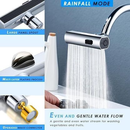 3 in 1 Waterfall Kitchen Faucet,360° Swivelling Anti-Splash Sink Faucet Sprayer Adapter,Universal Tap Extender for Kitchen and Bathroom Sink and Wash Basin