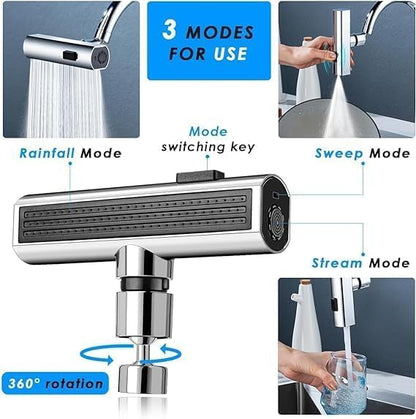 3 in 1 Waterfall Kitchen Faucet,360° Swivelling Anti-Splash Sink Faucet Sprayer Adapter,Universal Tap Extender for Kitchen and Bathroom Sink and Wash Basin