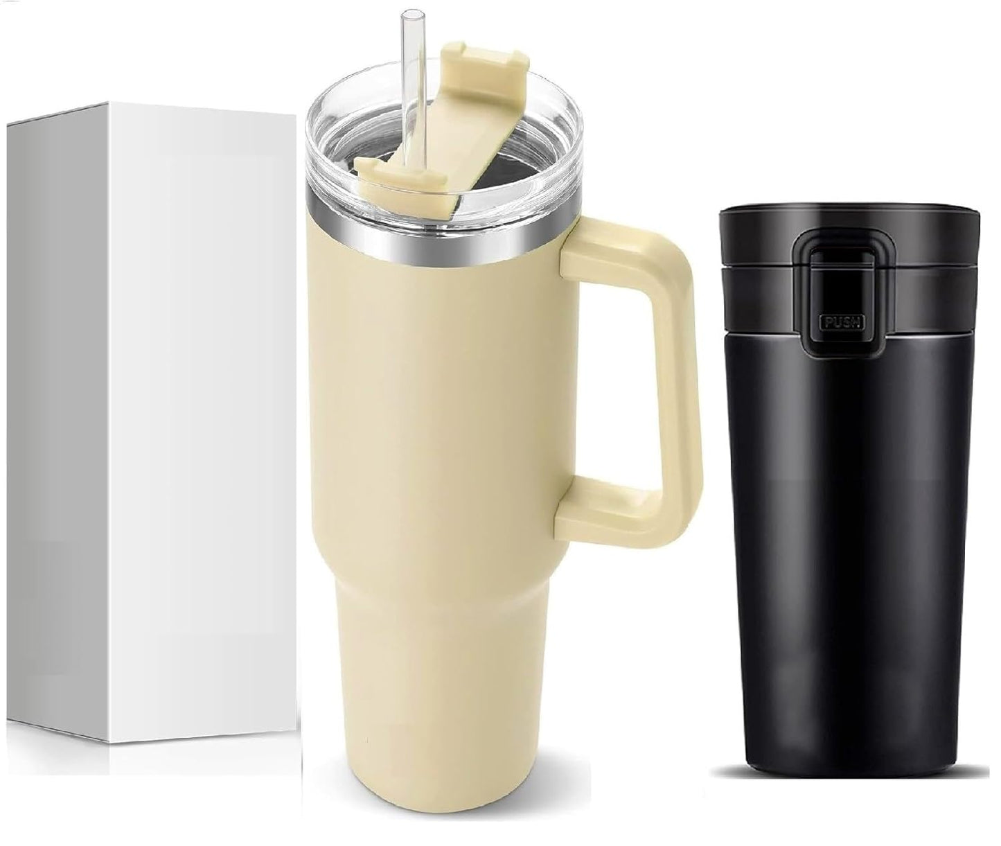 1200ML Tumbler with Lid and Straw | Stainless Steel Water Tumbler Sipper Insulated Hot and Cold with Handle Leak Proof Cup Coffee Mug Cupholder for Gym Office Travelling