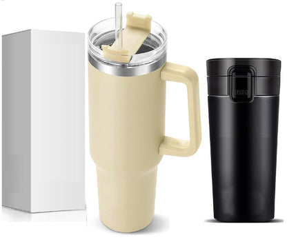 1200ML Tumbler with Lid and Straw | Stainless Steel Water Tumbler Sipper Insulated Hot and Cold with Handle Leak Proof Cup Coffee Mug Cupholder for Gym Office Travelling