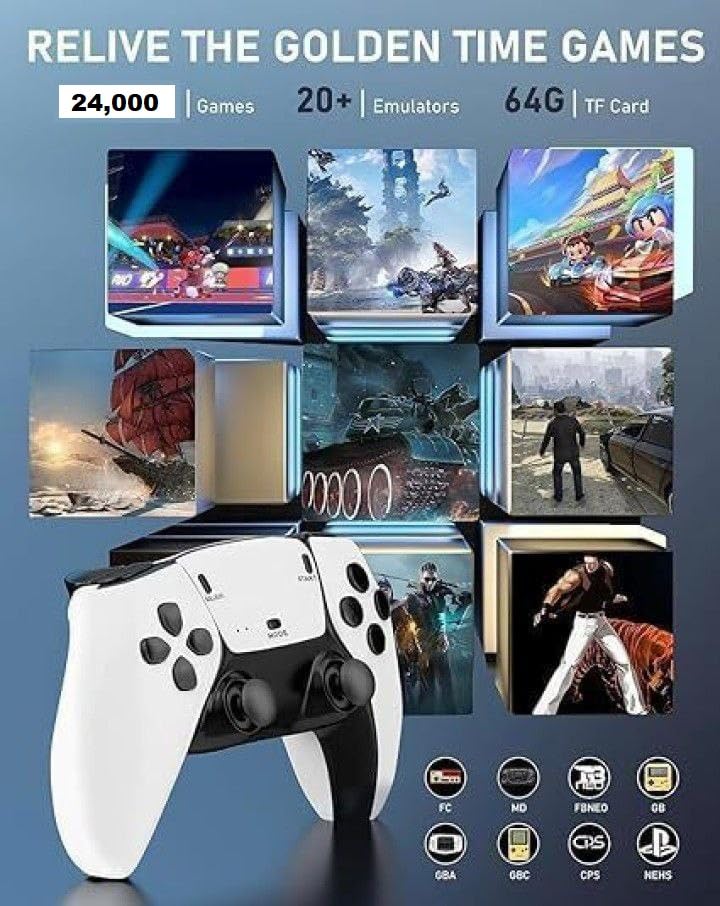 2.4G Wireless Game Stick New Wireless Console Retro Video Game for TV- 4K Ultra HD | Video Game | Gaming Console | Retro Game Stick | 20000 Plus Games | 23 Emulators | Dual-Player Setup |