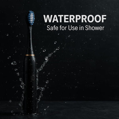 Electric Smart X-9, USB Fast Rechargeable Sonic Toothbrush With 4 Soft Brush Heads & 6 Advance Modes, IPX7 Waterproof With Smart Timmer, 5X Plaque Reduction (ELE_Toothbrush_Black)