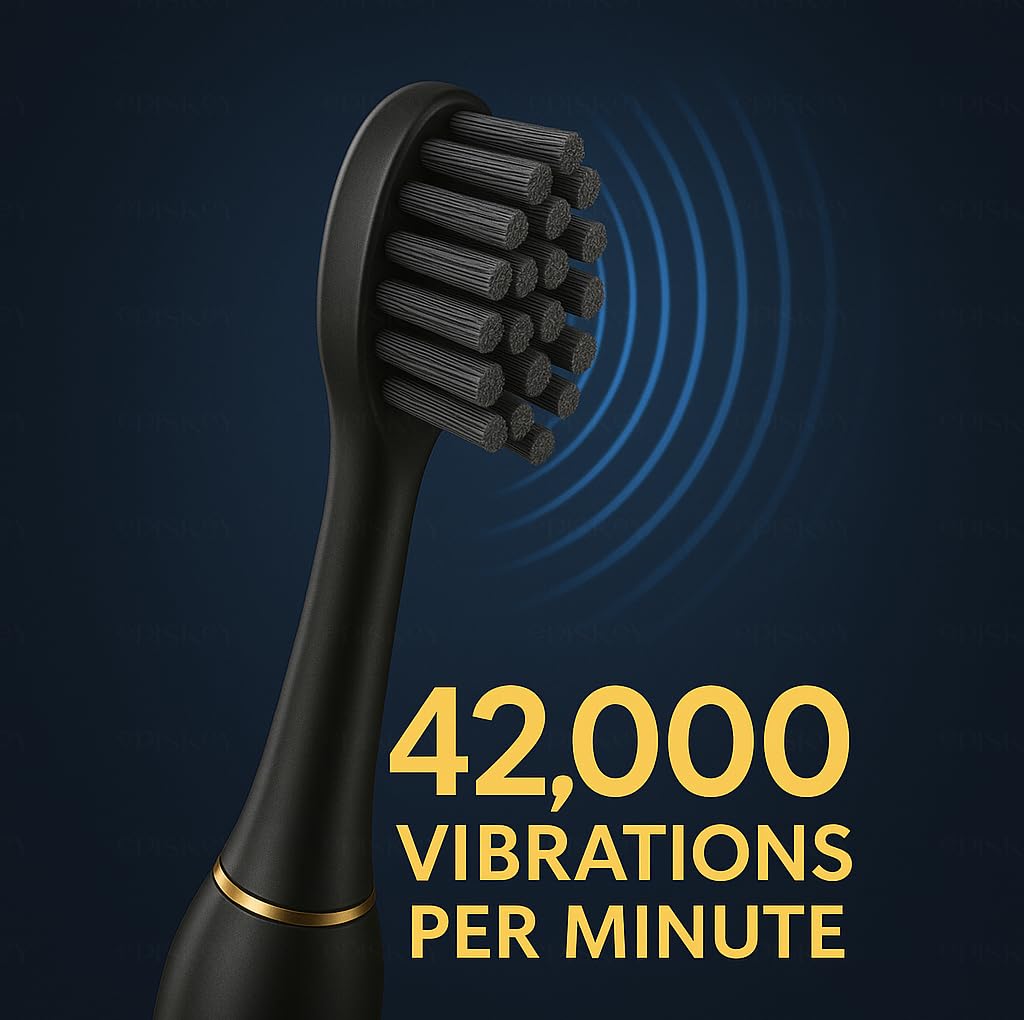 Electric Smart X-9, USB Fast Rechargeable Sonic Toothbrush With 4 Soft Brush Heads & 6 Advance Modes, IPX7 Waterproof With Smart Timmer, 5X Plaque Reduction (ELE_Toothbrush_Black)