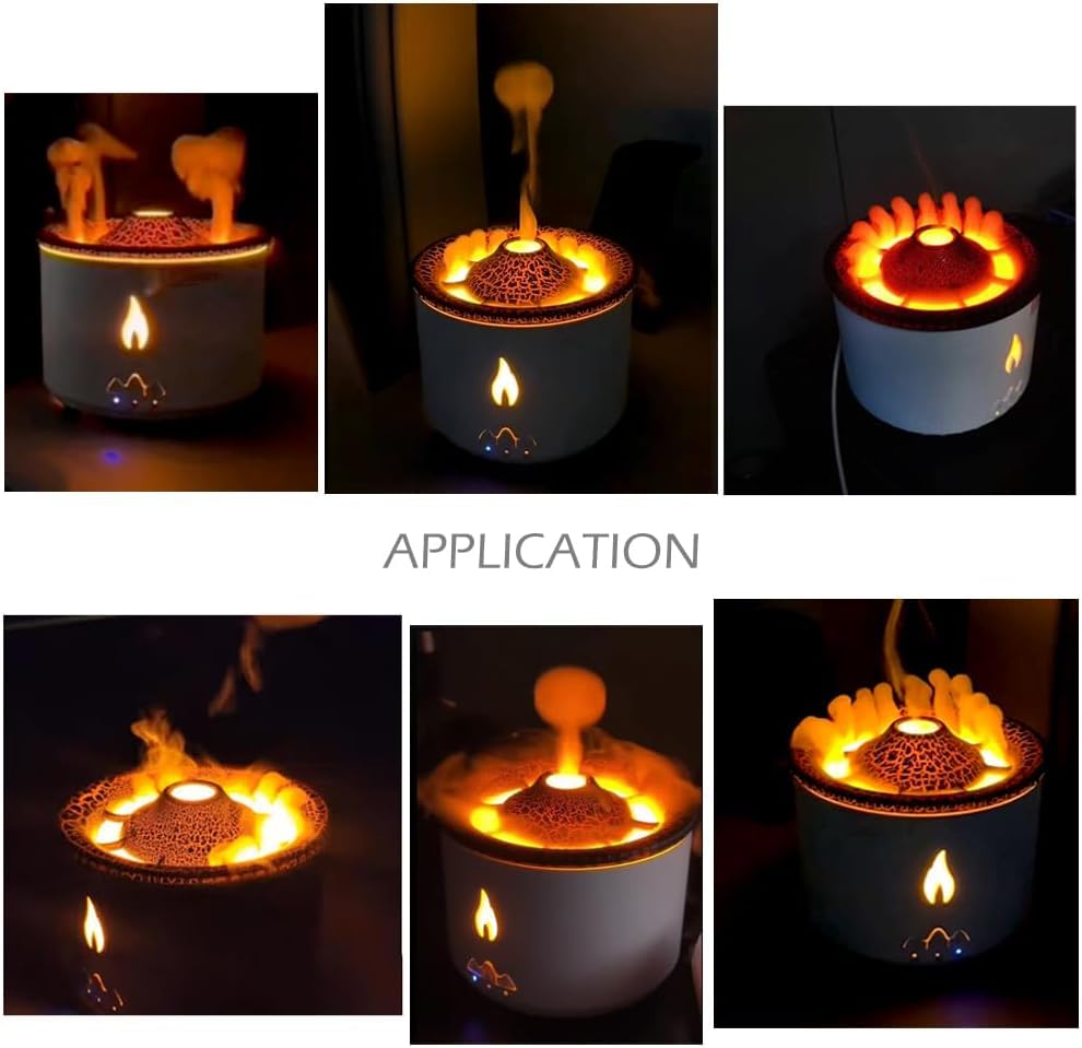 Volcano Flame Humidifier Original Flame Diffuser Volcano Lamp Aroma Diffuser for Essential Oils Diffusers, Small Fireplace Humidifier Fire Oil Diffuse for Bedroom