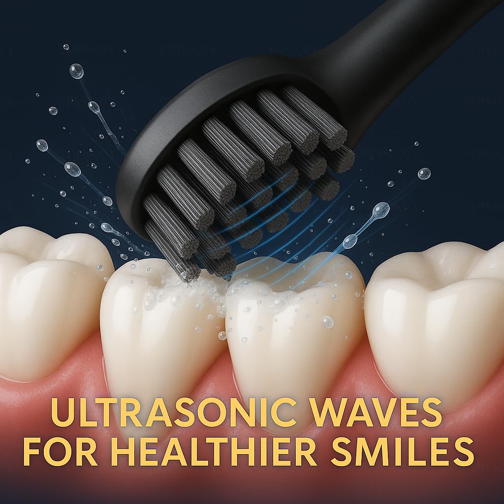 Electric Smart X-9, USB Fast Rechargeable Sonic Toothbrush With 4 Soft Brush Heads & 6 Advance Modes, IPX7 Waterproof With Smart Timmer, 5X Plaque Reduction (ELE_Toothbrush_Black)