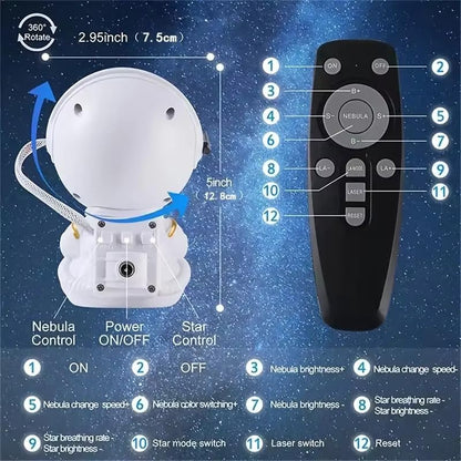 Astronaut Galaxy Projector Night Light – 360° Rotating Nebula Star Projector with Remote Control, Timer & Adjustable Head – Space Lamp for Kids’ Bedroom, Gifts, Gaming Room, Home & Décor