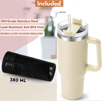 1200ML Tumbler with Lid and Straw | Stainless Steel Water Tumbler Sipper Insulated Hot and Cold with Handle Leak Proof Cup Coffee Mug Cupholder for Gym Office Travelling