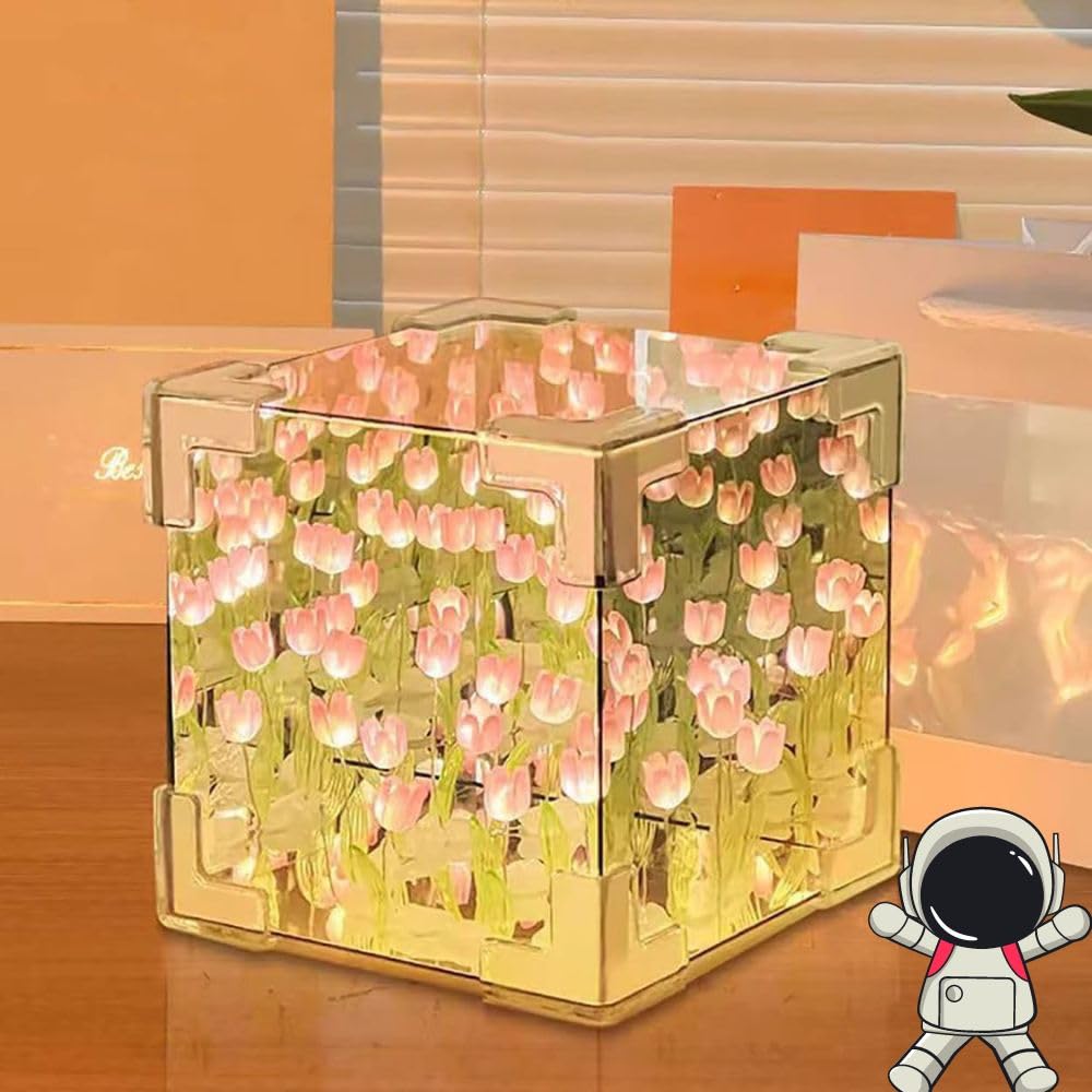 Acrylic Romantic Ocean Wave Night Light Projector Lamp, 3D Water Wave Effect Crystal Table Lamp with Remote Control (Battery Not Included), LED Projection for Bedroom Decor, Cube