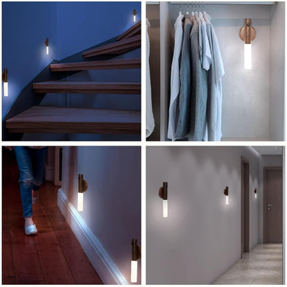 Wood Motion Sensor Night Light | LED Body Sensor, 3 Adjustable Modes | USB Rechargeable, Energy Efficient | Ideal for Bedroom, Hallway, Staircase | Pack of 1