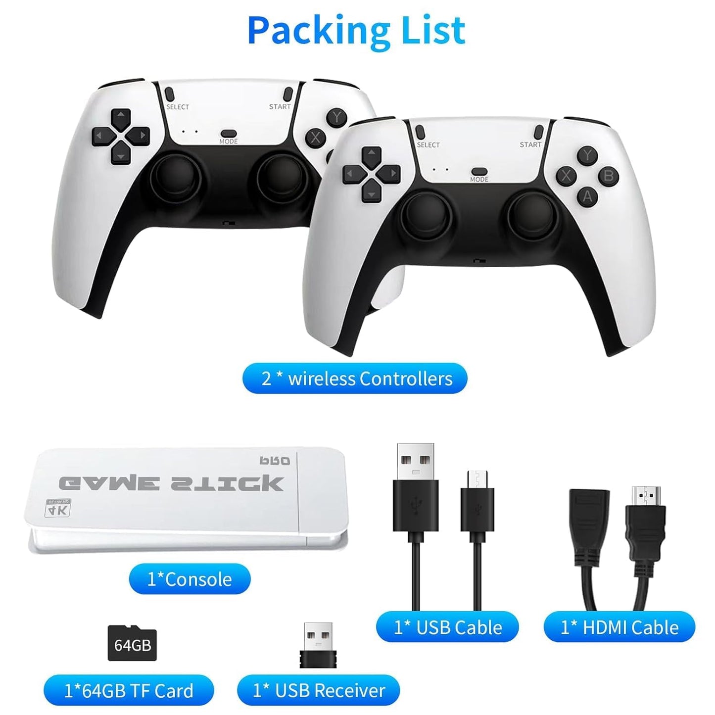 2.4G Wireless Game Stick New Wireless Console Retro Video Game for TV- 4K Ultra HD | Video Game | Gaming Console | Retro Game Stick | 20000 Plus Games | 23 Emulators | Dual-Player Setup |