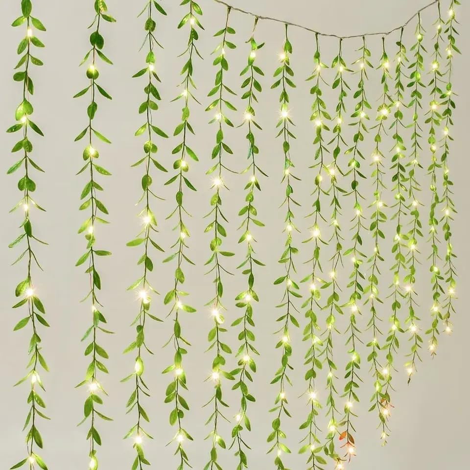Artificial Leaf Curtain Lights – 200 LED Warm White Fairy String Lights, 3x1m,  for Home, Wedding, Party, Diwali, Christmas & Festival Decoration