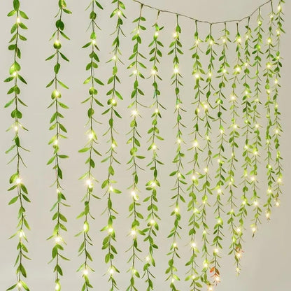 Artificial Leaf Curtain Lights – 200 LED Warm White Fairy String Lights, 3x1m,  for Home, Wedding, Party, Diwali, Christmas & Festival Decoration