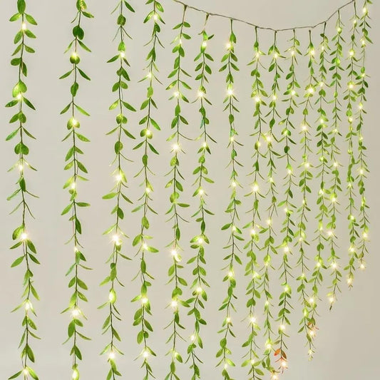 Artificial Leaf Curtain Lights – 200 LED Warm White Fairy String Lights, 3x1m,  for Home, Wedding, Party, Diwali, Christmas & Festival Decoration