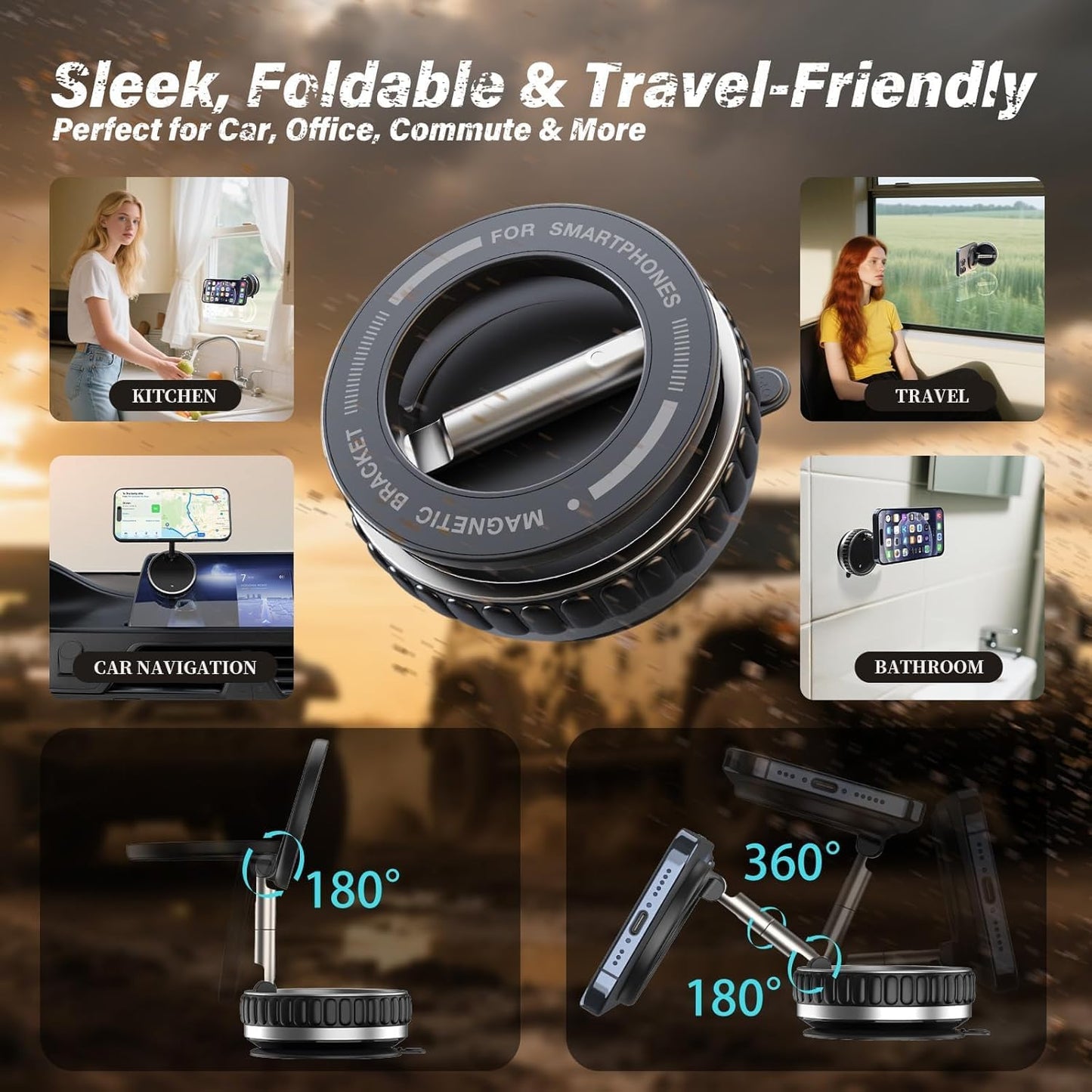 ZedGear 360° Magnetic Car Mobile Holder for Dashboard Vacuum Suction Phone Holder Mount Hand Free Magnetic Cell Phone Stand with Strong Grip Shockproof Suction Cup for Car Gym Office Table - Black