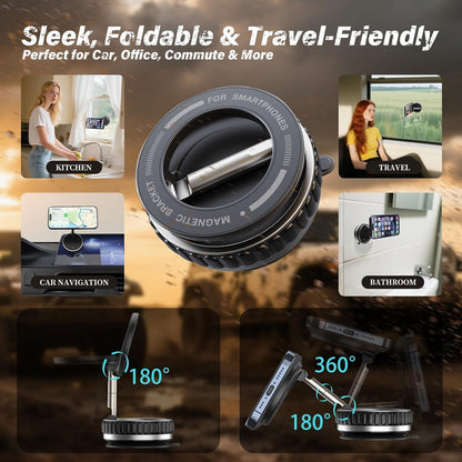 ZedGear 360° Magnetic Car Mobile Holder for Dashboard Vacuum Suction Phone Holder Mount Hand Free Magnetic Cell Phone Stand with Strong Grip Shockproof Suction Cup for Car Gym Office Table - Black