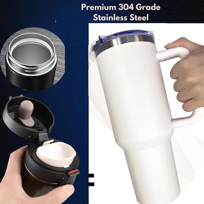 1200ML Tumbler with Lid and Straw | Stainless Steel Water Tumbler Sipper Insulated Hot and Cold with Handle Leak Proof Cup Coffee Mug Cupholder for Gym Office Travelling