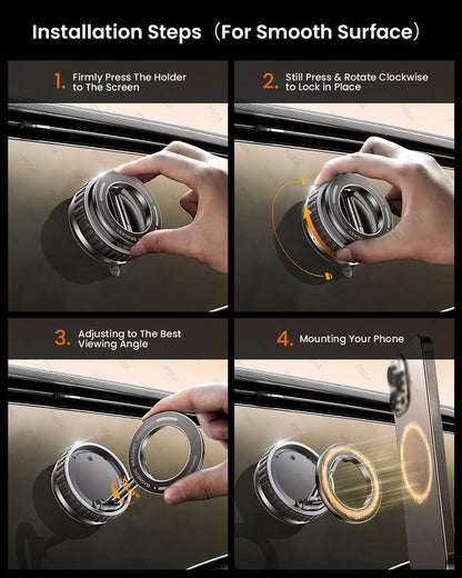 ZedGear 360° Magnetic Car Mobile Holder for Dashboard Vacuum Suction Phone Holder Mount Hand Free Magnetic Cell Phone Stand with Strong Grip Shockproof Suction Cup for Car Gym Office Table - Black