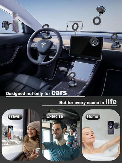 ZedGear 360° Magnetic Car Mobile Holder for Dashboard Vacuum Suction Phone Holder Mount Hand Free Magnetic Cell Phone Stand with Strong Grip Shockproof Suction Cup for Car Gym Office Table - Black