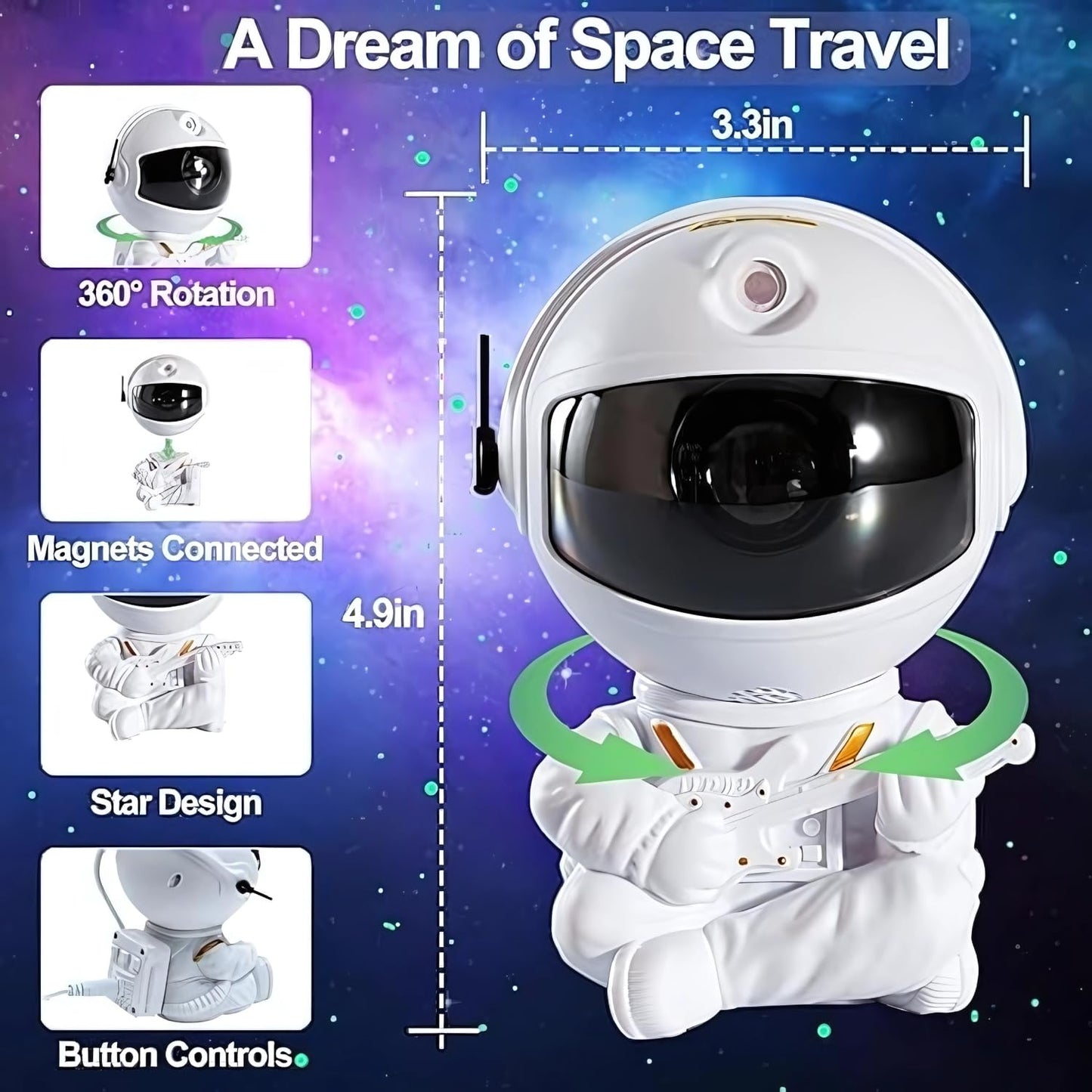 Astronaut Galaxy Projector Night Light – 360° Rotating Nebula Star Projector with Remote Control, Timer & Adjustable Head – Space Lamp for Kids’ Bedroom, Gifts, Gaming Room, Home & Décor